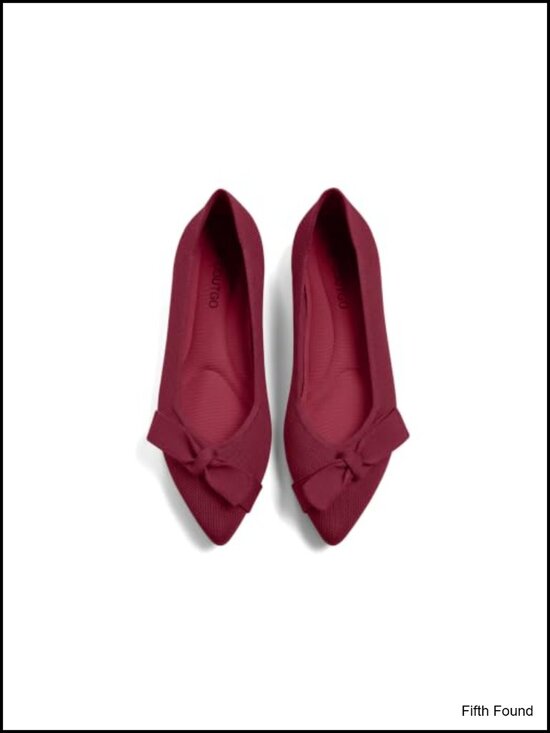 Shoes - Pointed Toe Knit Bow Ballet Flats Slip On Dressy Work Casual Shoes for Women